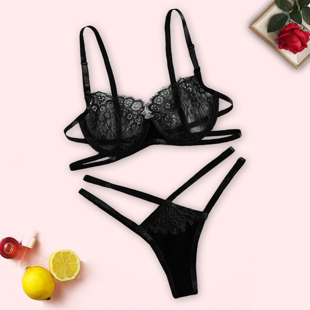 Dame strappy spids undertøjssæt med bøjle-BH og tanga Stilla