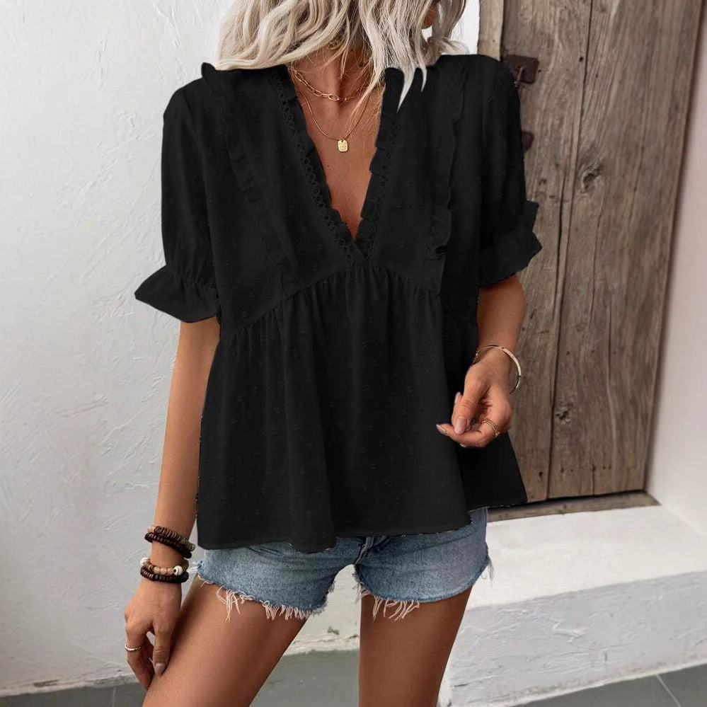 Dame Flæse V-Udskæring Peplum Top Stilla