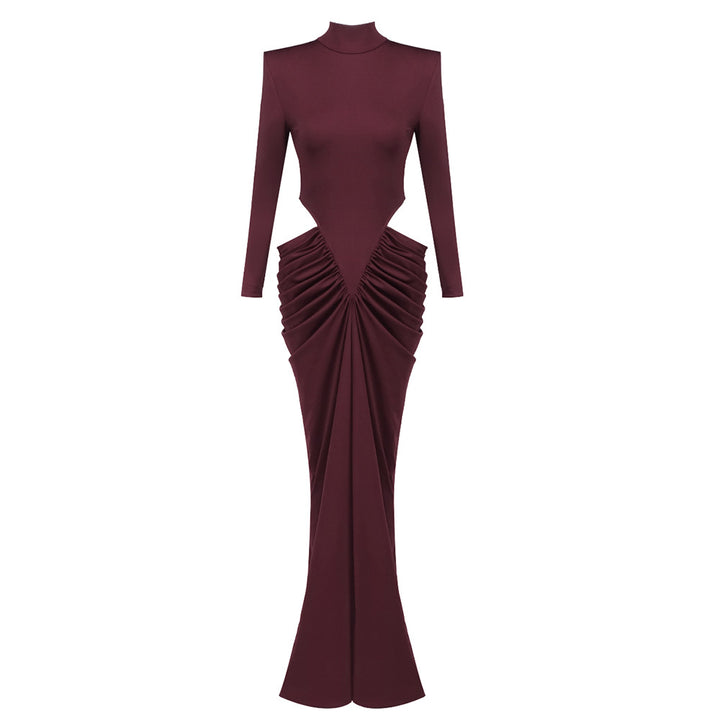 Dame elegant langærmet kjole med raffineret draperingseffekt Skovae