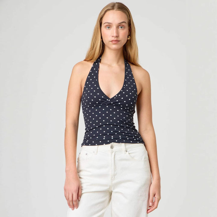 Dame Halter-top med prikkemønster og V-hals Skovae
