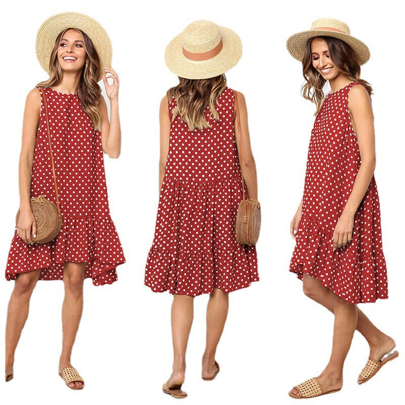 Femme Leges Polka Dot Shift Kjole med Flæsekant Stilla