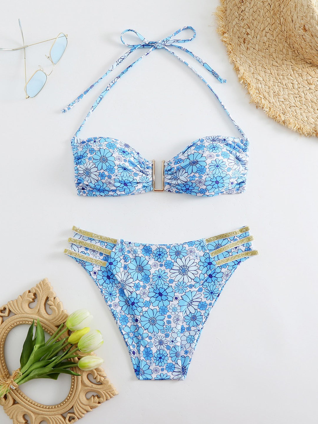 Dame Floralprint Bandeau Bikini-Sæt Stilla 1750838556