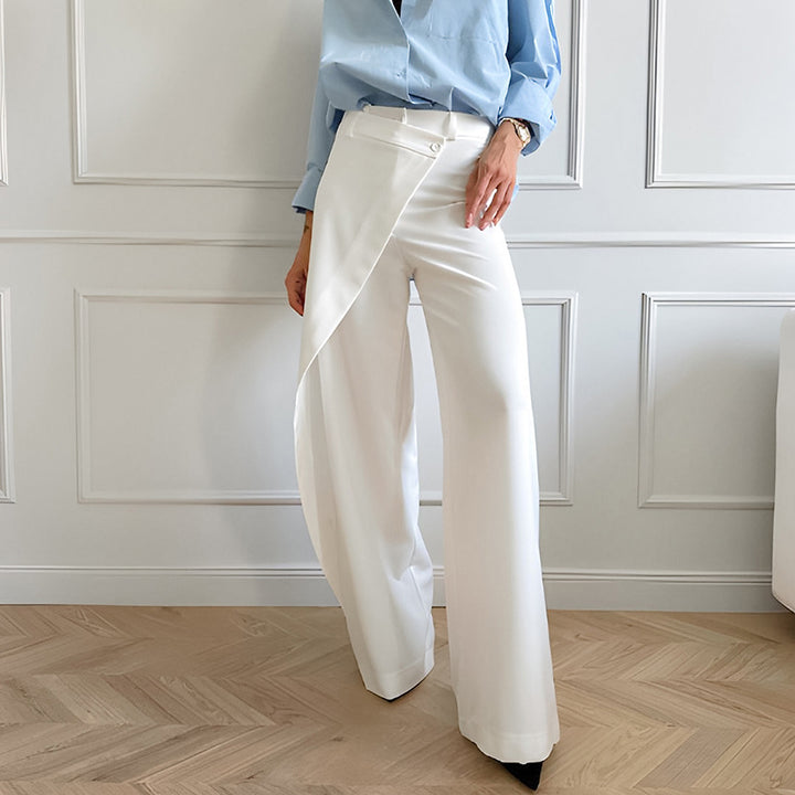 Dame elegant brede bukser med asymmetrisk snit og smart detalje Stilla