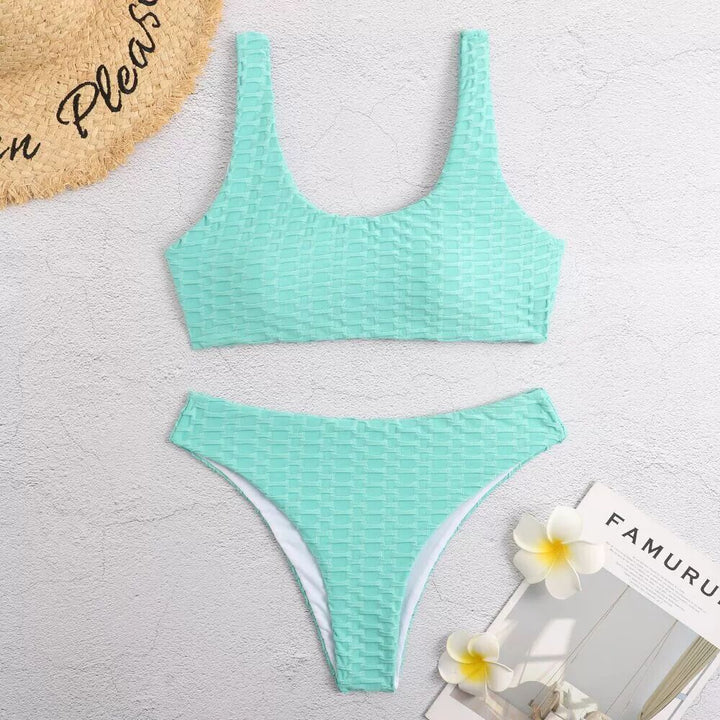 Dame Tekstureret Højskåret Bikini Sæt Stilla