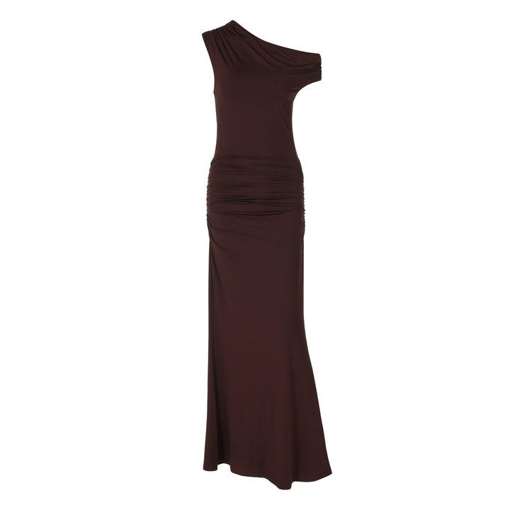 Damer Elegant Wrap Maxikjole med asymmetrisk skulderparti Skovae