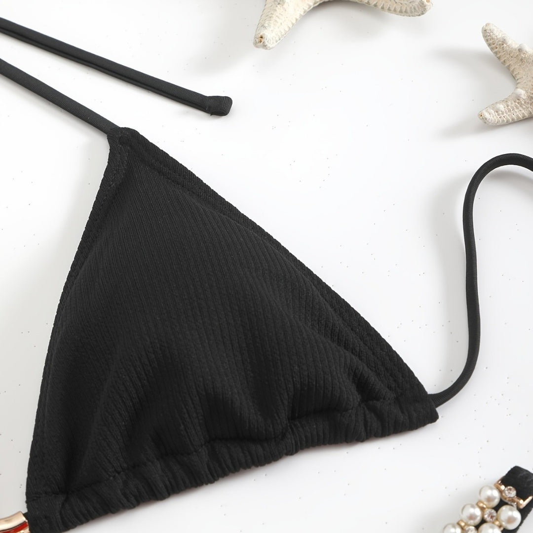 Dame triangel-bikini sæt med glamourøse perle detaljer og justerbare stropper Stilla
