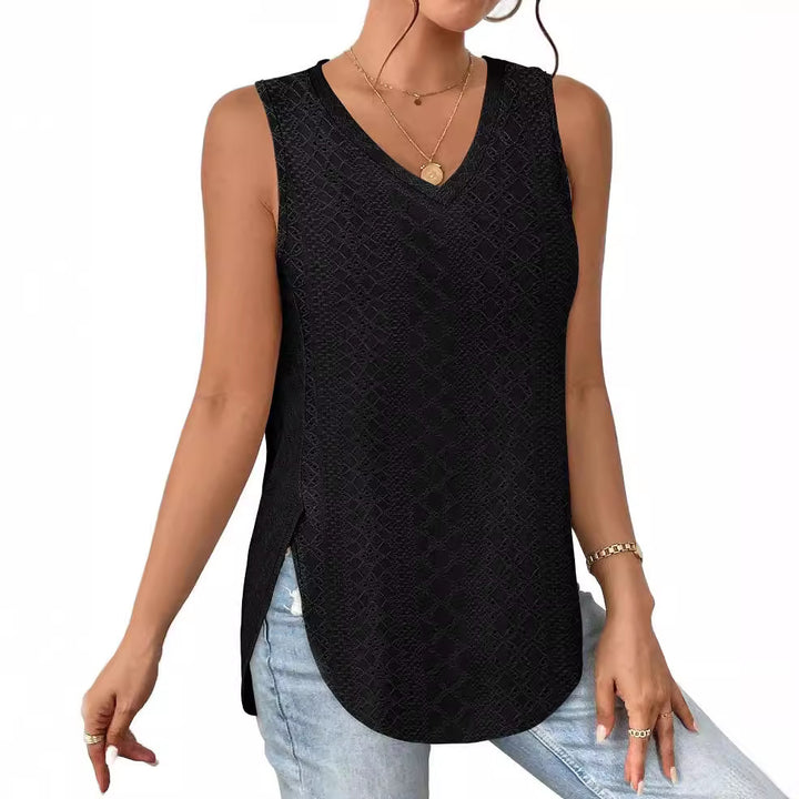 Dame V-udskæring Bluse med Laser-Cut-Detaljer Stilla