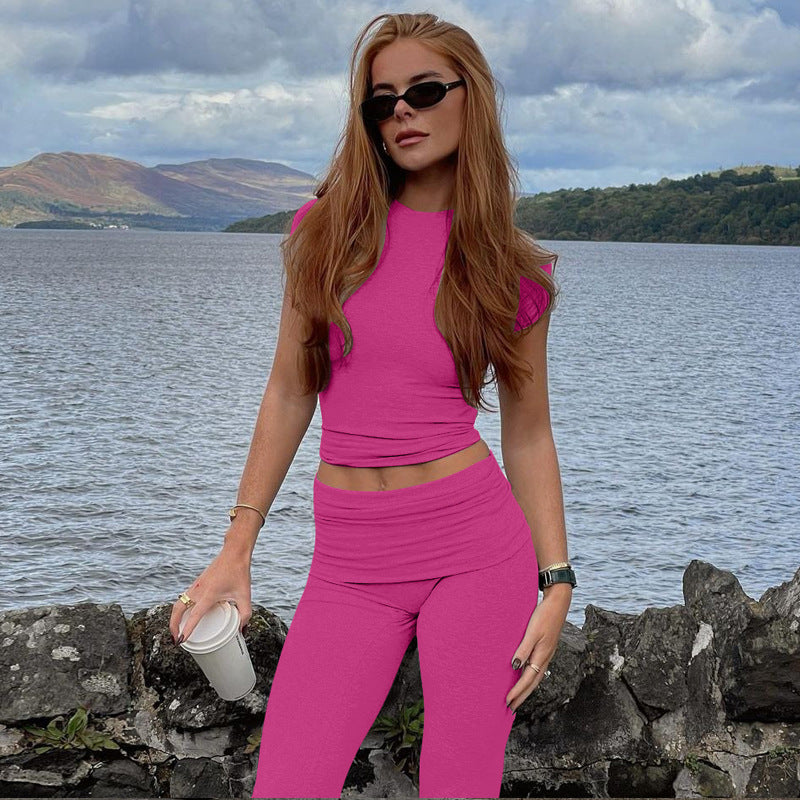 Dame sporty sæt med cropped top og udstyret bukser Skovae