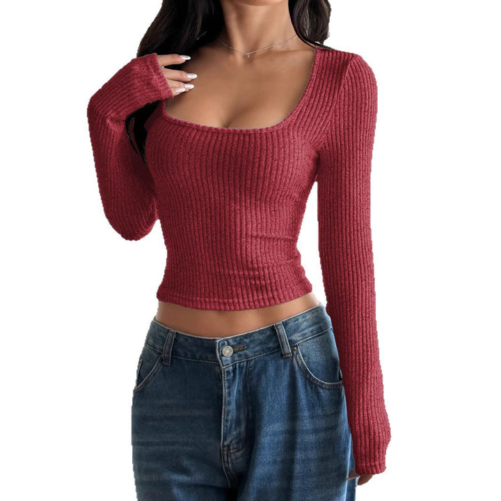 Dame Langærmet Crop Top med Ribstruktur Skovae