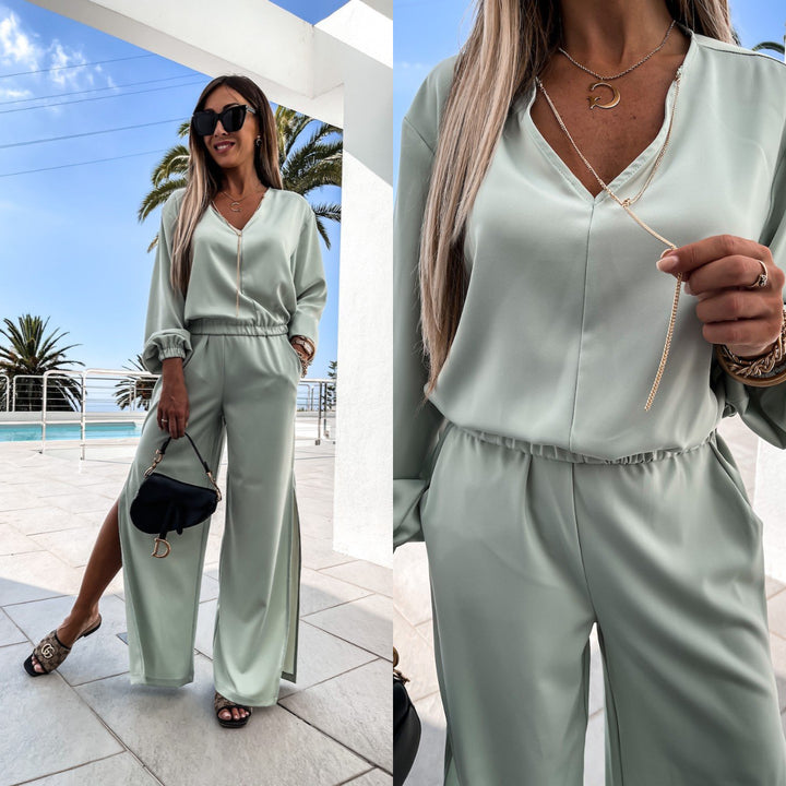 Kvinders elegante jumpsuit med brede ben og V-hals
