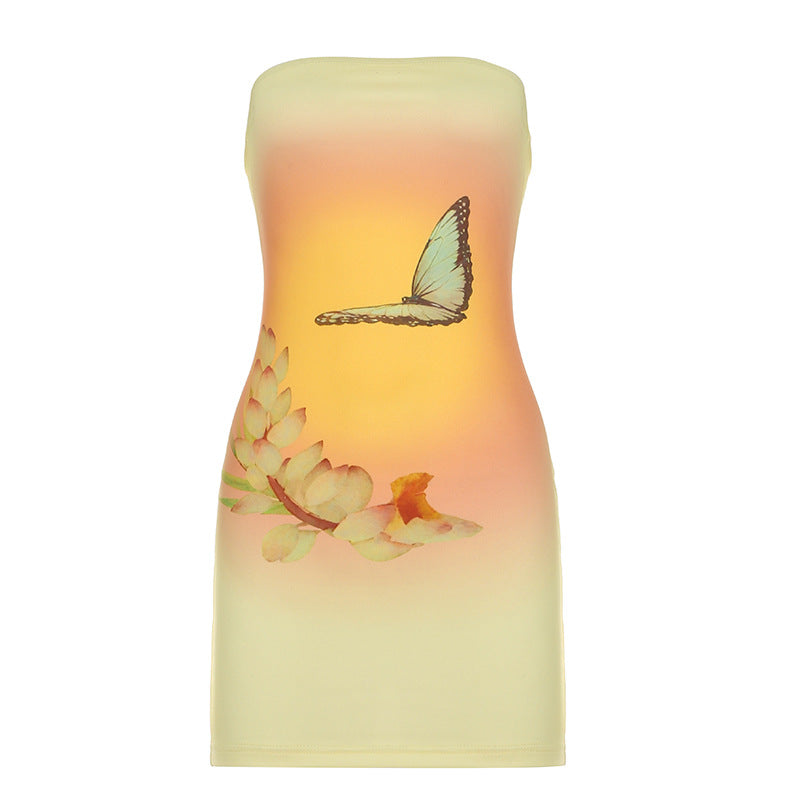 Damen Bandeau-Kleid mit floralem Design und lebendigem Farbverlauf Skovae
