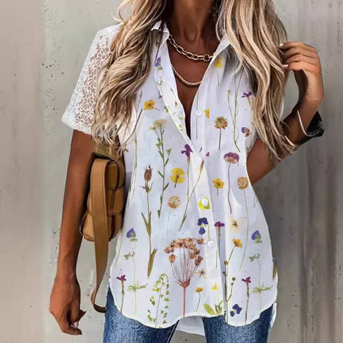 Damebluse med blomstertrykt og korte ærmer Stilla 1750916551