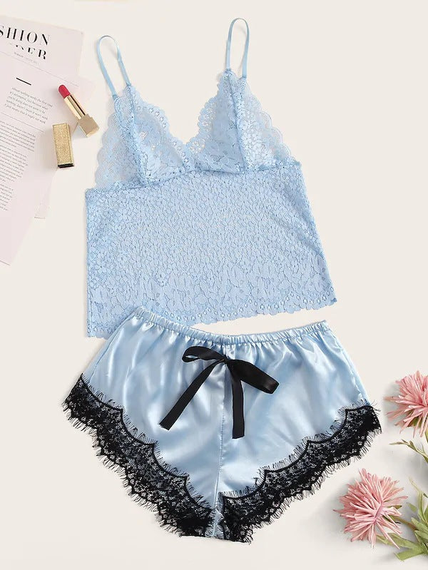 Dame spids-camisole og satin-shorts-sæt Stilla