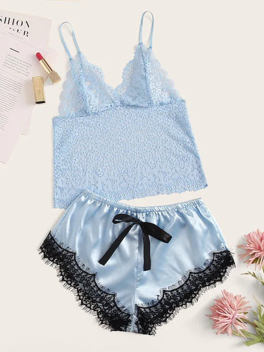 Dame spids-camisole og satin-shorts-sæt Stilla