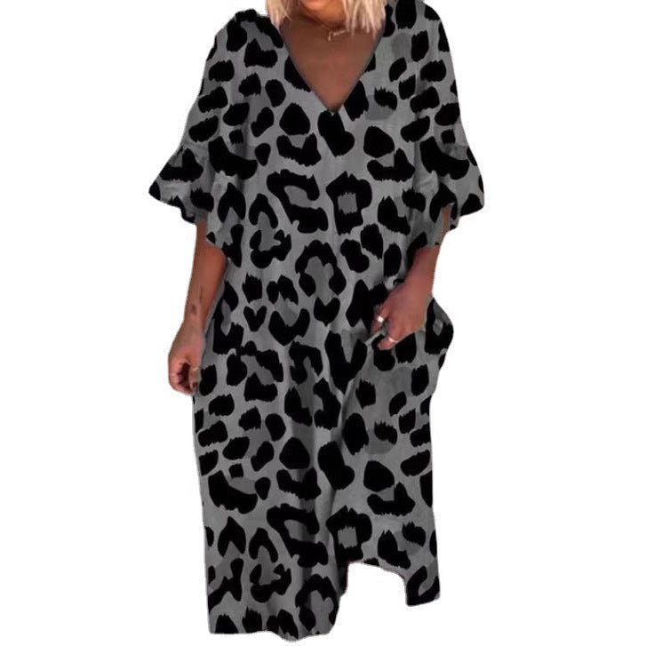 Dame Ærmeløs Kaftan Kjole i Leopardmønster Stilla