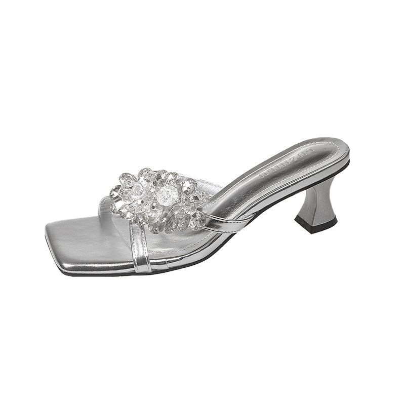 Dame elegante med rhinsten dekoreret Slide-sandaler Stilla