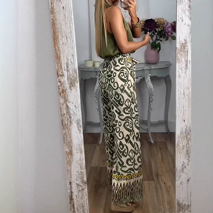 Dame bred Palazzo-bukser med eksklusivt mønster og fashionabel talje Stilla