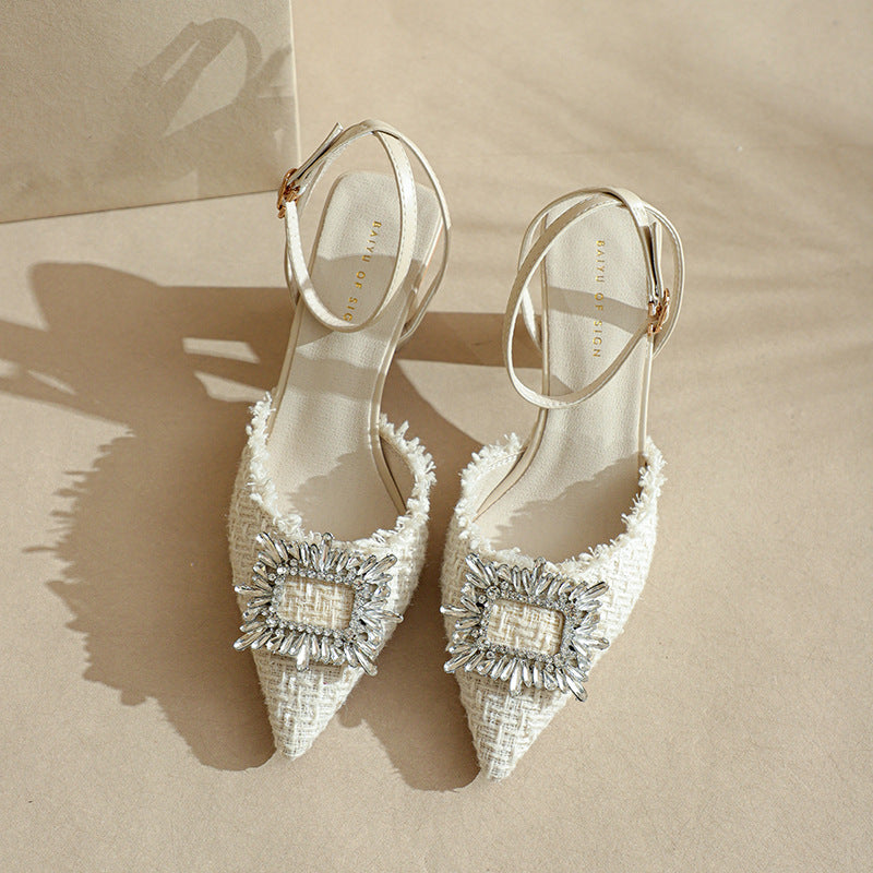 Dame Spids-Tå Slingback-Pumps med dekorativ sløjfe og blokhæl Stilla