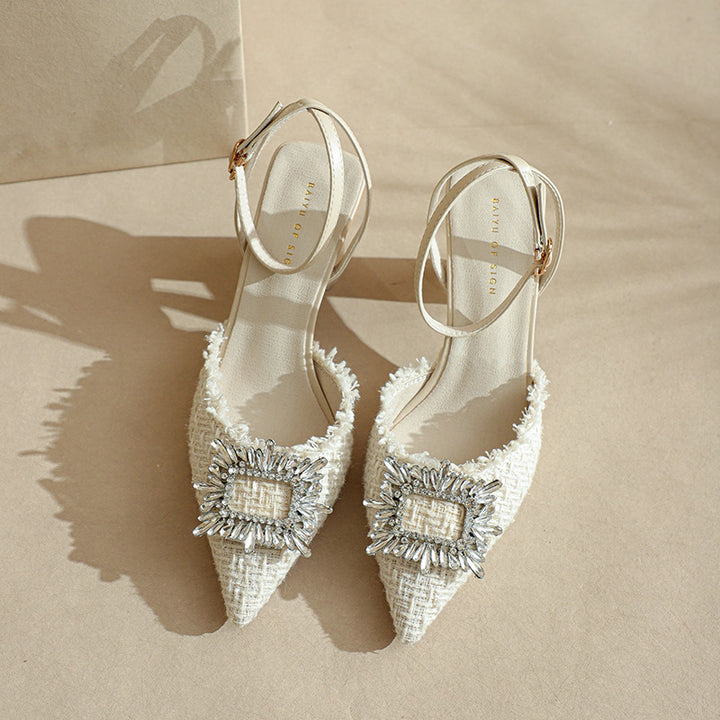 Dame Spids-Tå Slingback-Pumps med dekorativ sløjfe og blokhæl Stilla