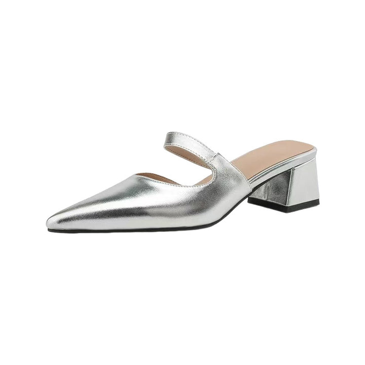 Dame elegante Slingback-Mules med moderne metallic-design og komfortabel blokhæl Stilla