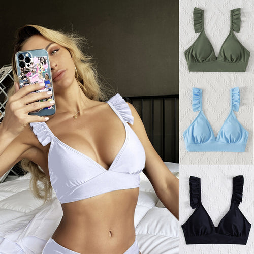 Dame triangle-bikini top med modiske flæsedetaljer og justerbare stropper Stilla