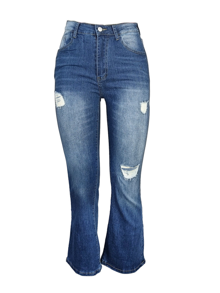 Dame bredskårne jeans i afslappet distressed-design med trendy revnedetaljer Stilla