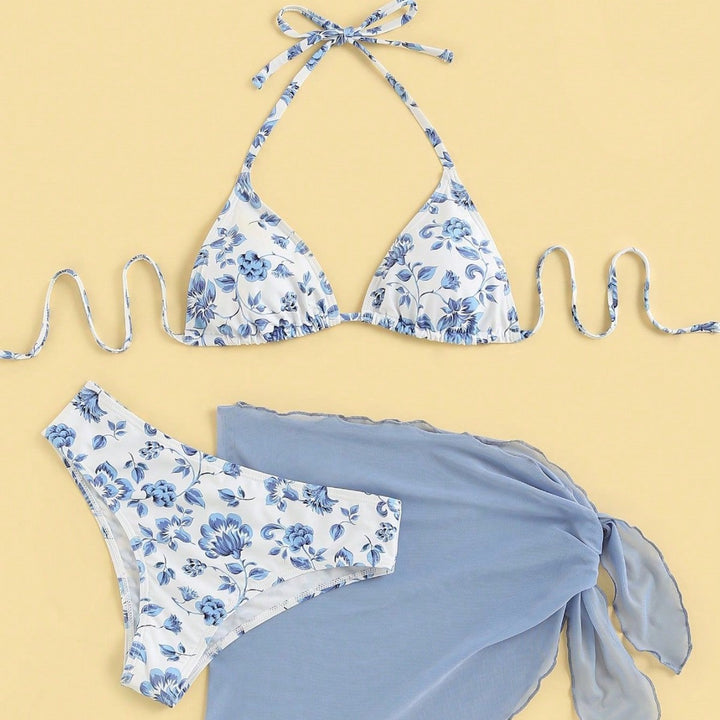 Dame Triangel-Bikini med elegant indpakket nederdel Skovae