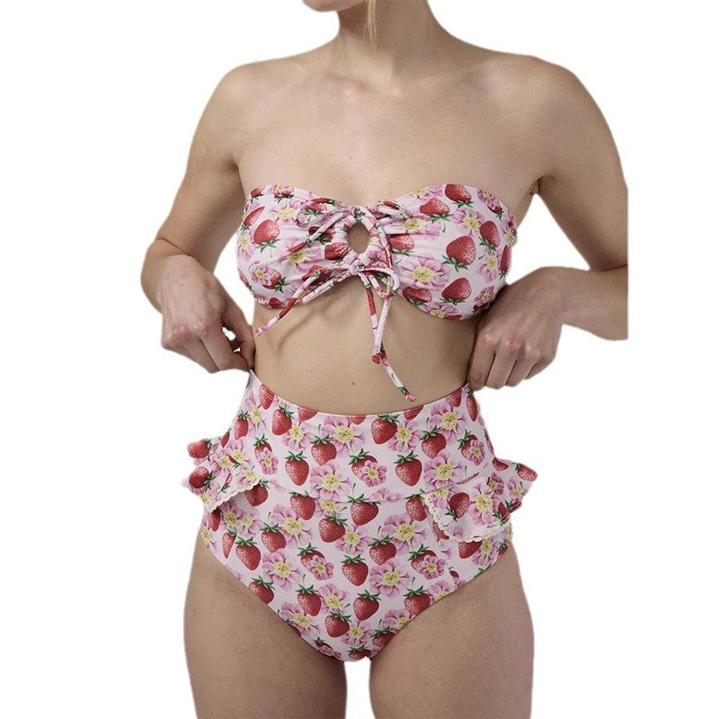 Dame bikini sæt med blomsterdesign og legende ruffle detaljer Stilla