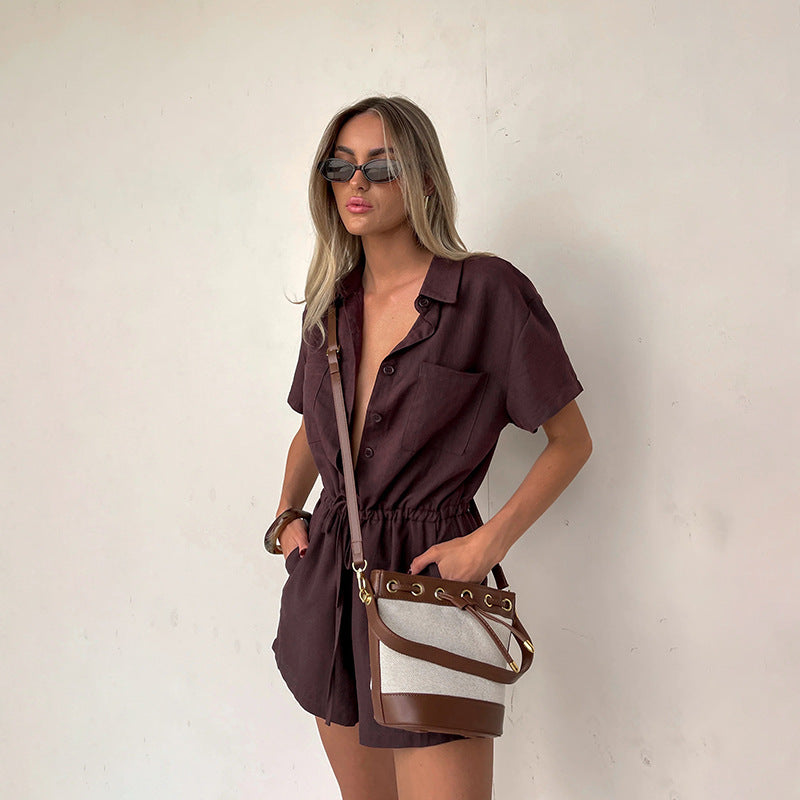 Damer afslappet kortærmet jumpsuit med taljering Skovae