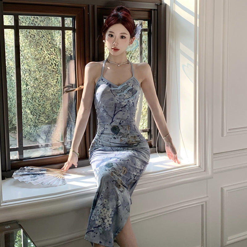 Stilla | Floral-kjole Vintage Floral Sidelange Splitt Kjole