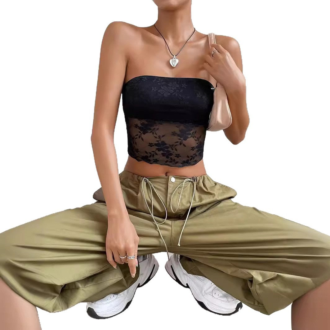 Dame gennemsigtig Crop-Top med florale detaljer Skovae