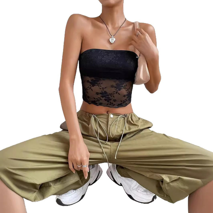 Dame gennemsigtig Crop-Top med florale detaljer Skovae