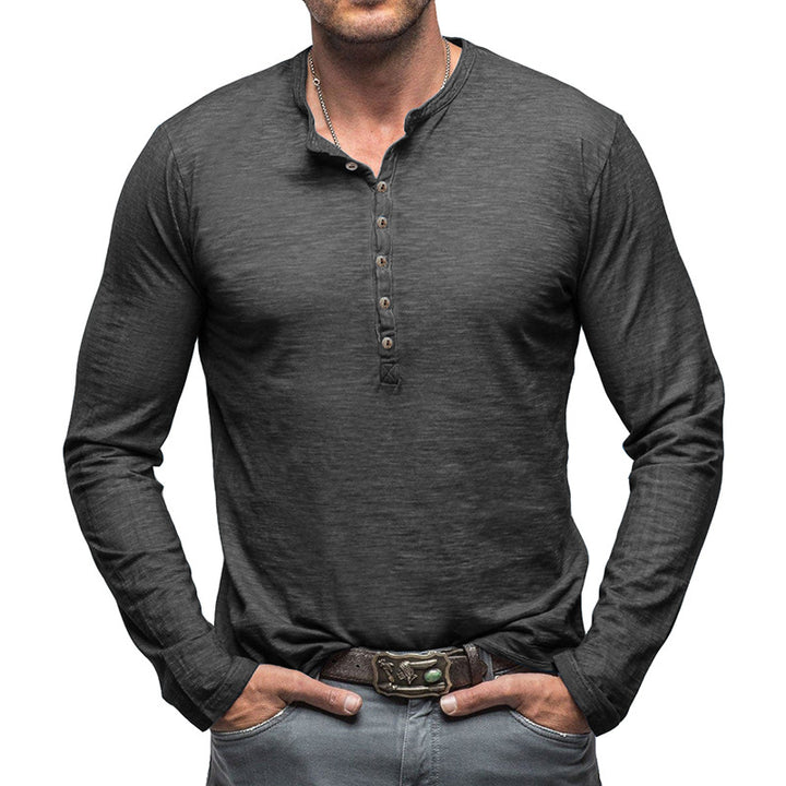 Herrer Langærmet Henley-Shirt med knapbar front og afslappet pasform Stilla