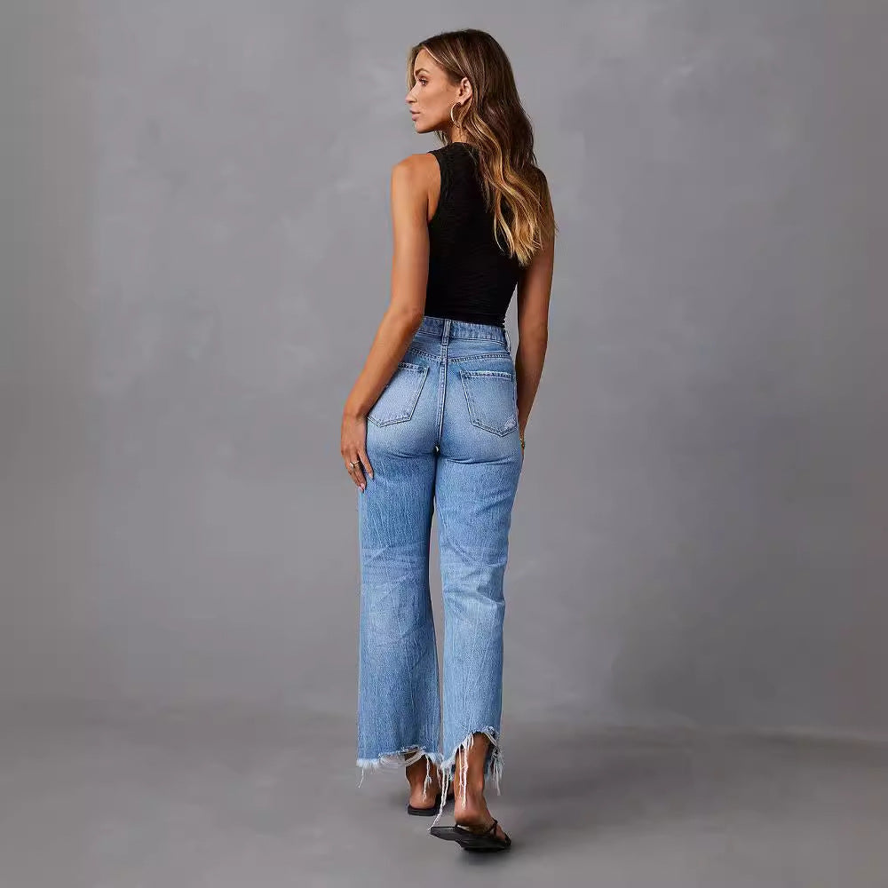 Dame Flared Jeans med modische Ripped-detaljer og frynset kant Stilla