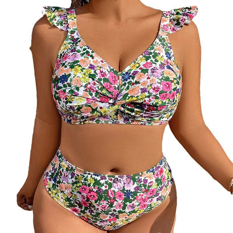 Dame Højskåret Bikini med Flæse Detaljer Skovae