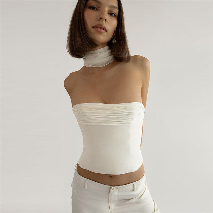 Dame Bandeau-top med elegant chiffonoverdel Skovae