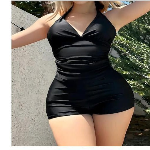 Dame Halterneck Badebluse med højt skårne shorts Stilla