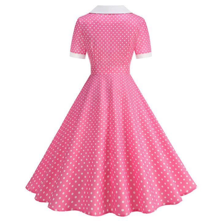 Dame Vintage Polka-Dot Kjole med Skørt og Krave Skovae