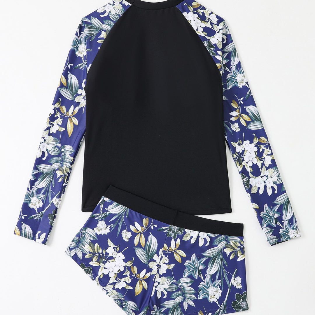 Dame Surf-langærmet overdel med blomstret design og elastisk søm Stilla
