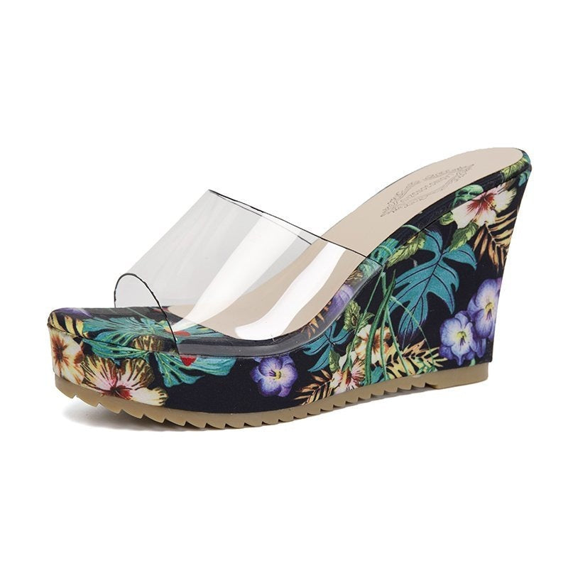 Dame Wedge-sandaler med blomsterprint og transparent rem Stilla