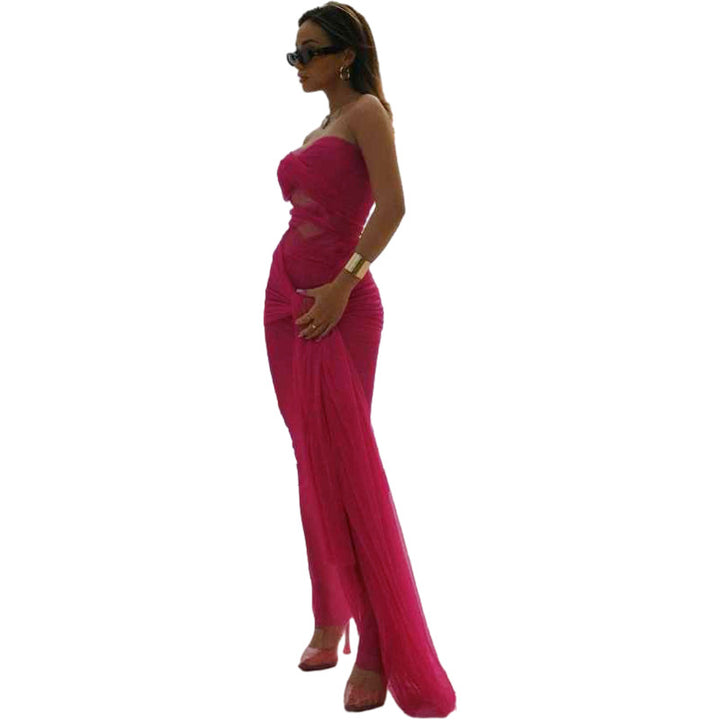 Damer Elegant Wickeldress med transparente stofdetaljer og raffineret snit Skovae