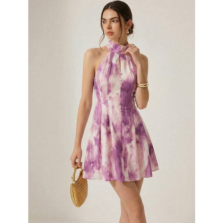 Damen Sommerliches Minikleid mit hochgeschlossenem Kragen und verspieltem Farbverlauf Skovae