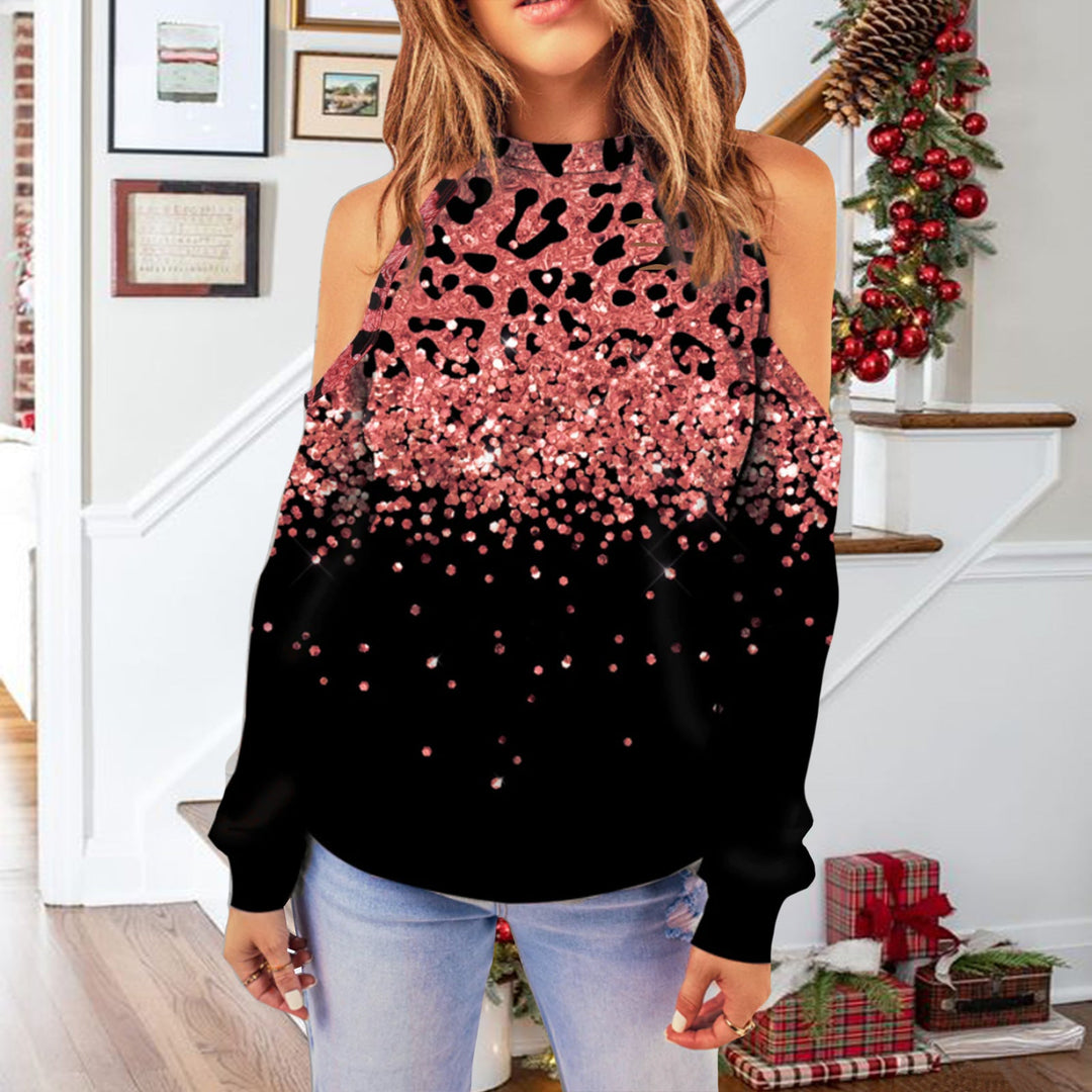 Stilla | Mode Langærmet Kold Skuldre Print Top Bluse