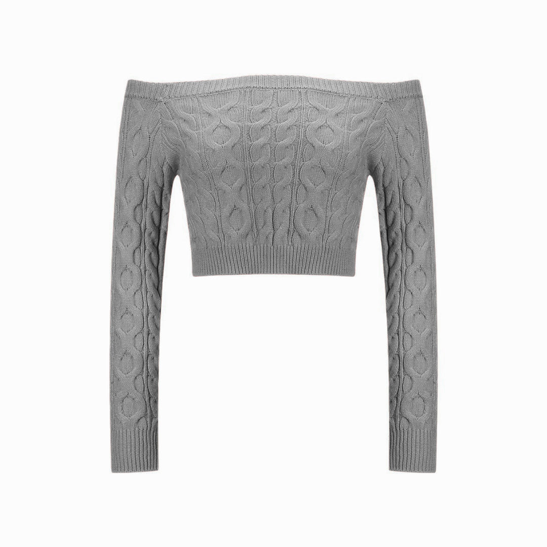 Dame Off-Shoulder Kabelstrik Cropped Pullover Stilla