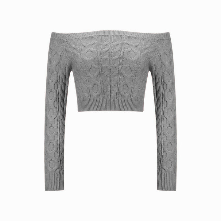 Dame Off-Shoulder Kabelstrik Cropped Pullover Stilla