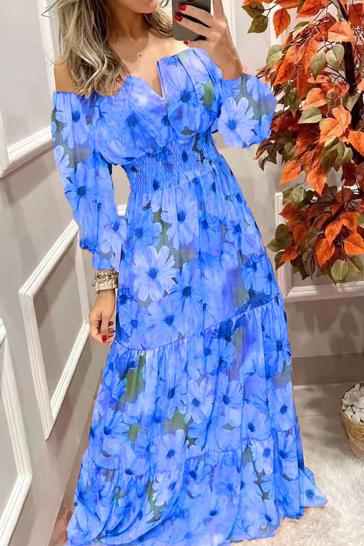 Stilla | Blomster Off Shoulder V-hals Maxi Kjole