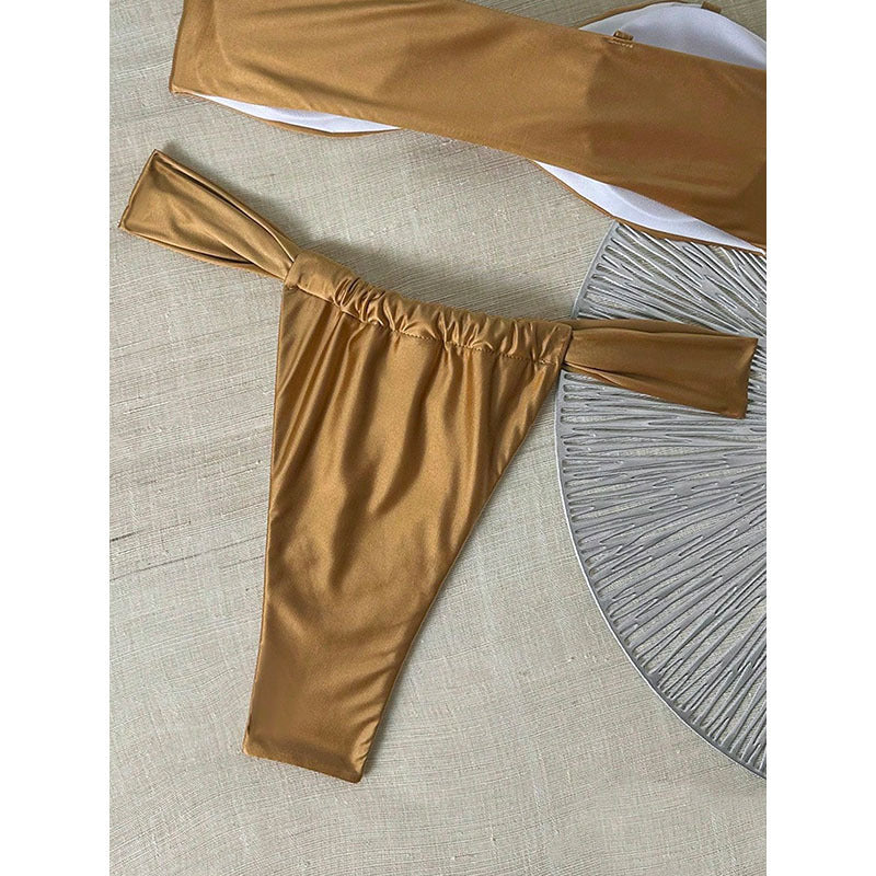 Dame Bandeau-Bikini-sæt med fin glans og justerbare stropper Skovae
