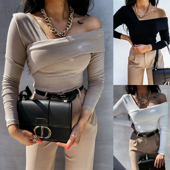 Dame Off-Shoulder top med lange ærmer og blødt materiale Stilla