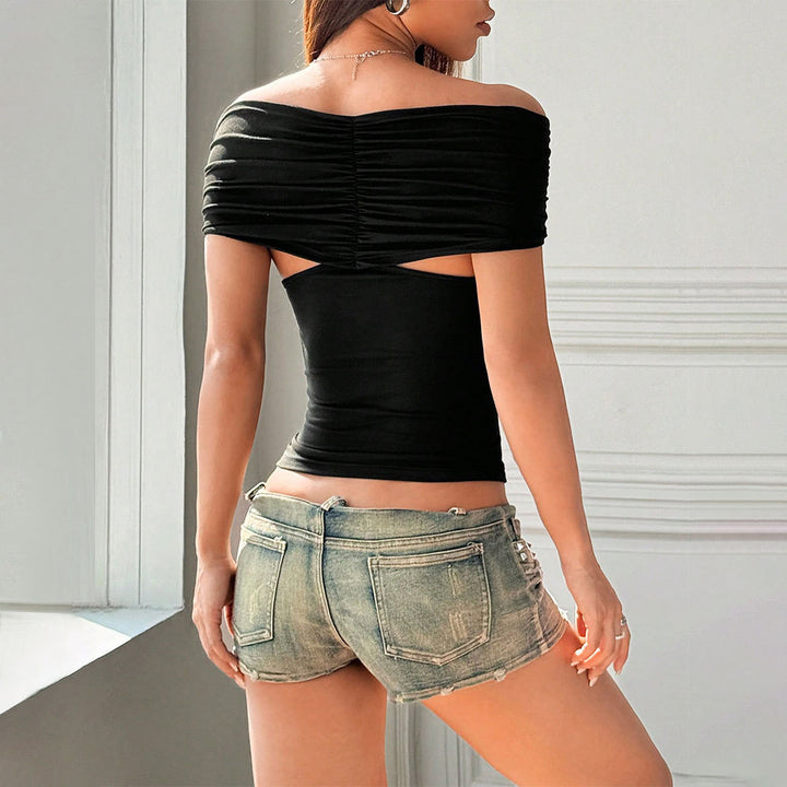 Damer elegant top med off-the-shoulder design og dekorative knudedetaljer Stilla