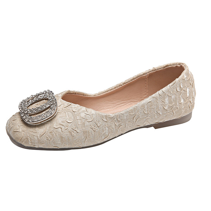 Femme Elegant Textureret Ballerina Flade med Strass Accent Stilla